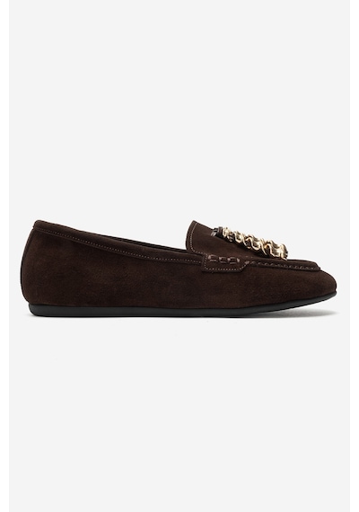 Luvi Shoes Nowell Kahverengi Süet Hakiki Deri Metal Fiyonklu Kadın Loafer Ayakkabı
