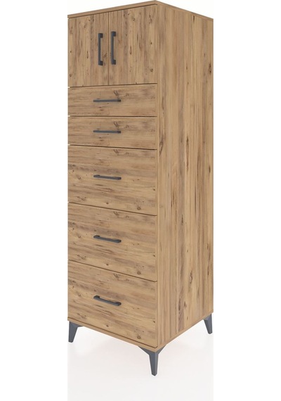Kronos Dolap Tek Raflı 5 Çekmeceli 2 Kapaklı 60x59x182 Çam-çam Çam