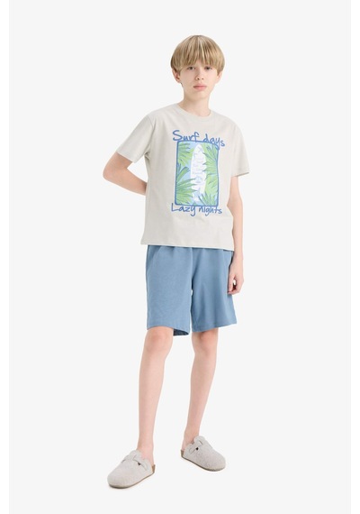 DeFacto Erkek Çocuk Pijama Takımı Baskılı Kısa Kollu Üst Esnek Belli Şort F5802A825HSGR295 DeFacto Erkek Çocuk Pijama Takımı Baskılı Kısa Kollu Üst Esnek Belli Şort F5802A825HSGR295