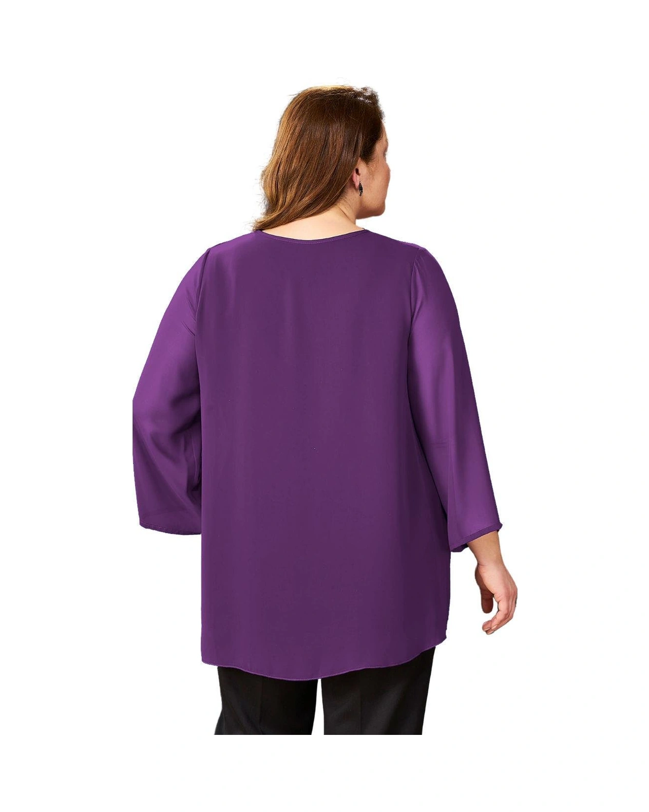 Lilas Xxl Büyük Beden Koyu Mor Renkli Likralı Şifon Bluz Mor
