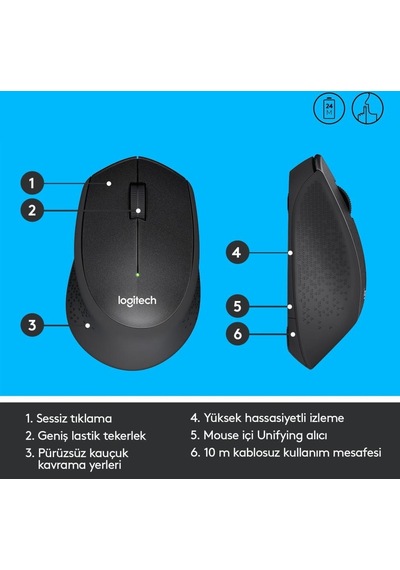 Logitech M330 Siyah Kablosuz 910-004909 Sessiz Mouse - 556717420