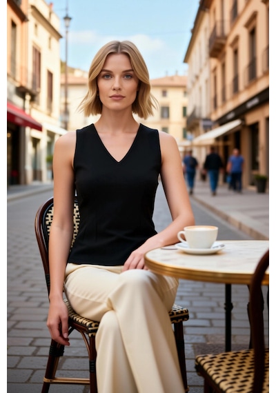 Benerly Kadın Bluz V Yaka Kolsuz Peplum İnterlok Örme Düz Desen Regular K siyah Benerly Kadın Bluz V Yaka Kolsuz Peplum İnterlok Örme Düz Desen Regular K siyah
