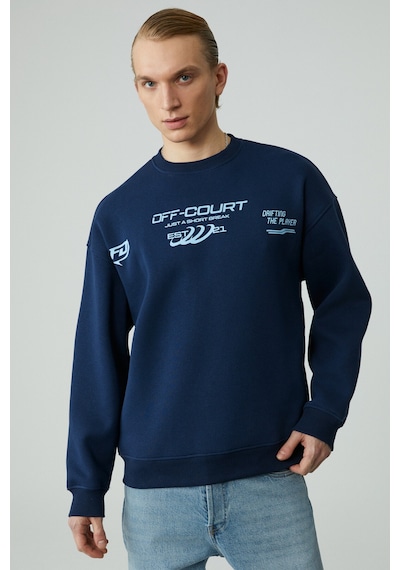 Grımelange CASSY Erkek Organik Pamuklu Yumuşacık Baskı Detaylı Lacivert Sweatshirt