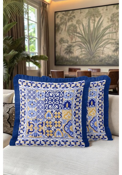 Lüks Vintage Motifli Saçaklı Yastık Kılıfı - Akdeniz Stili Mavi Altın Renkli Püsküllü Kırlent Kılıfı Mat Dumanlı Mercan Lüks Vintage Motifli Saçaklı Yastık Kılıfı - Akdeniz Stili Mavi Altın Renkli Püsküllü Kırlent Kılıfı Mat Dumanlı Mercan
