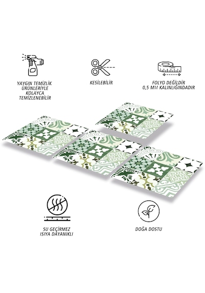 Tink Kendinden Yapışkanlı Karma Yeşil Londra Desenli Pvc Karo 30x30