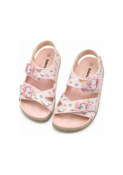 Ponchiq Kız Çocuk Pembe Baskılı Yazlık Sandalet 26-35 Pembe - Bej