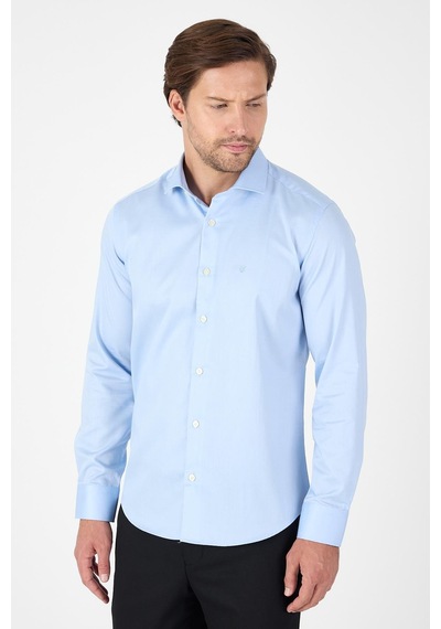 İmza Koyu Mavi Uzun Kol Yarım İtalyan Yaka Cepsiz Non Iron Slim Fit Pamuklu Gömlek 1004250267 Koyu Mavi