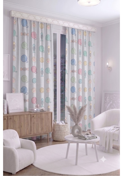 Bebek Çocuk Odası Fon Perdesi 140x260 Cm 2 Kanat Sevimli Desenli Dekoratif Dijital Baskılı Premium Çocuk Odası Perdesi Pembe