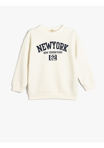 Koton Slogan Baskılı Sweatshirt Bisiklet Yaka Pamuk Karışımlı Ekru 5wkb10014tk Ekru