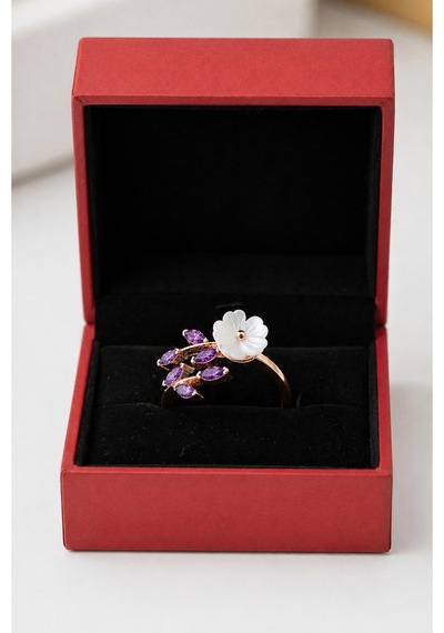 Çekirdekjewelry 925 Ayar Gümüş Manolya Çiçekli Ayarlanabilir Mortaslı Yüzük Pembe