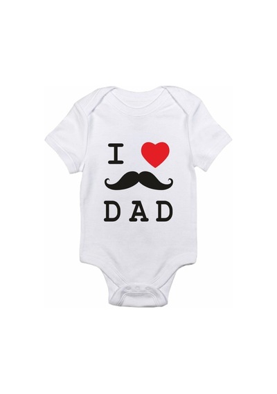 Babylimon I Love Dad Bıyıklı Tasarım Baskılı Bebek Body Zıbın Beyaz - 132151564 Beyaz
