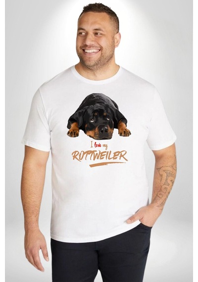 Angemiel Rottweiler Sevgisi Beyaz Büyük Beden Kadın Erkek Ünisex Basic Ön Baskılı Tişört Beyaz