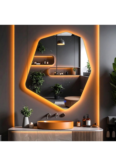 Vortex Amber Led'li Lavabo & Banyo Aynası Dokunmatik Sensörlü 60 X 50 Cm Turuncu