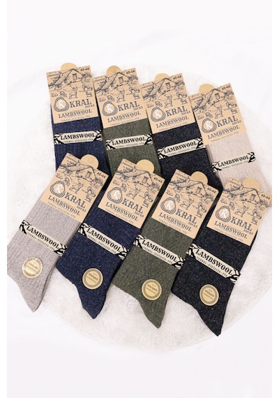 Kral Socks 8'li Kışlık Thermal Etkili Ince Örgülü Çorap, Lambswool Yünlü Kuzu Yünlü Asorti