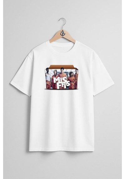 Oversize Misfits Göğüs Tasarımlı Unisex T-shirt Beyaz