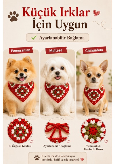 Kadın & Köpek Kombin El Örgüsü Minik Dost Bandana Seti Ayarlanabilir Evcil Hayvan Sahip Kombini Bohem Tasarım Beyaz