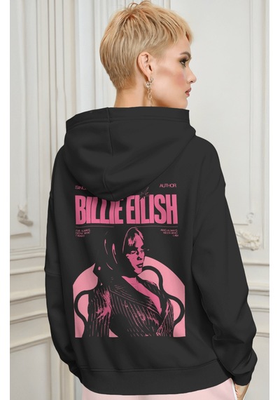 Sevbano Billie Eilish Şarkıcı Sırt Baskılı Unisex Oversize Premium Hoodie Siyah
