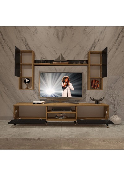 Decoraktiv Eko 5da Mdf Dvd Gold Tv Ünitesi Tv Sehpası Pera - Siyah