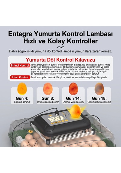 My110 Yumurta Kapasiteli Tam Otomatik Kuluçka Makinesi Su Pompası Ve Yedek Çevirme Motoru Hediyeli