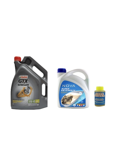 Castrol GTX 10W-40 A3/B4 Yarı Sentetik Motor Yağı 4 L + Organik Kırmızı Antifriz 3 L + Cam Suyu 80 ML