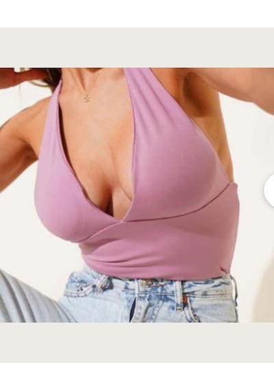 Intive V Yaka Çıkarılabilir Padli Boyundan Bağlamalı Croptop/büst Gül Kurusu