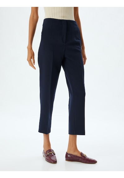 Koton Yüksek Bel Cigarette Pantolon Nervürlü Cepli Slim Fit Lacivert 5wak40013uw Lacivert