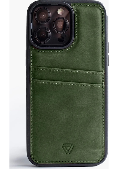 Zawa Apple iPhone 13 Pro Max Uyumlu Suni Deri Kartlık Arka Koruma Kılıf - Yeşil