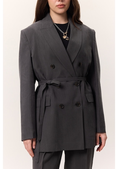 Manuka Tencel Kemerli Kruvaze Blazer Ceket Antrasit Antrasit