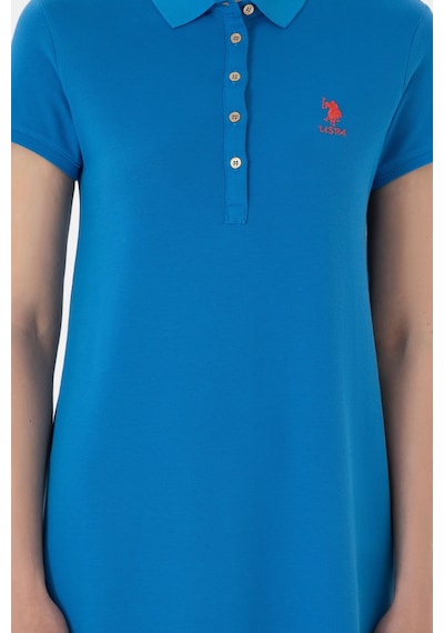 U.S. Polo Assn. Kadın Saks Polo Yaka Mini Boy Örme Elbise 50280038-VR045