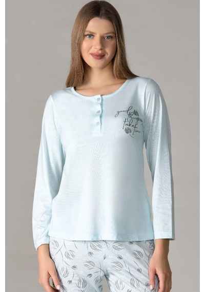 Mevsimlik Uzun Kol Pijama Takım Viskon Alperi 790-28 Mint