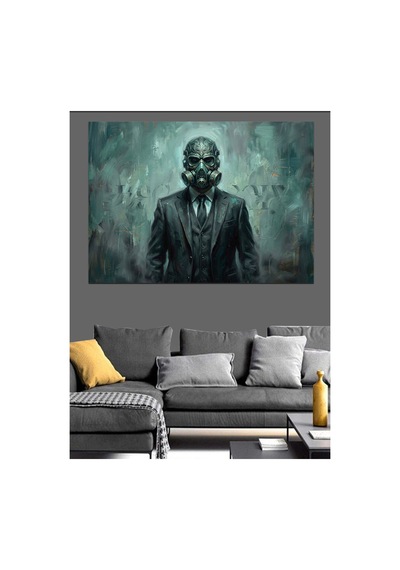 Takım Elbiseli Ve Maskeli Adam Yağlı Boya Dokulu Kanvas Tablo Canvas Tablosu
