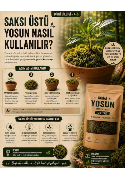 3 Litre Doğal Yosun Torfu, Lif Parça Canlı Spagnum Floor Moss Yosun, Teraryum, Orkide, Toprak Katkısı,dekor