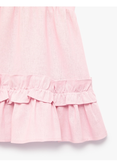 Koton Kare Yaka Kolsuz Keten Ve Viskon Karışımlı Fırfırlı Elbise Pembe 6smg80095aw Gül