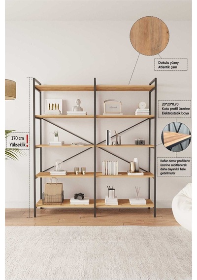 Nilamu Çam 150 Cm Kitaplık, Organizer, Ofis, Ev, 5 Raflı Kitaplık 150 170 34 Cm Atlantik Çam