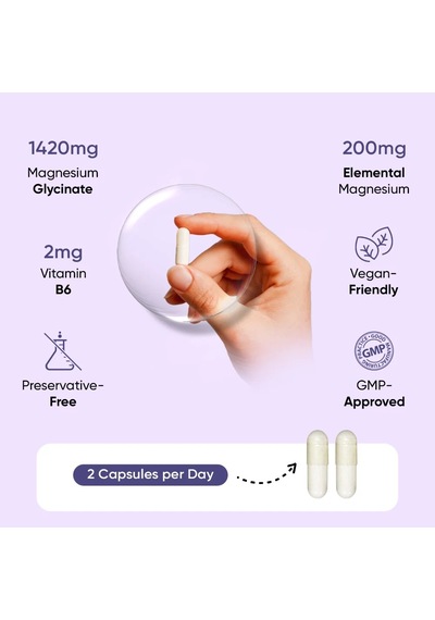 Magnesium Glycinate Bisglycinate + Added Vitamin B6 - 1422 Mg 180 Kapsül