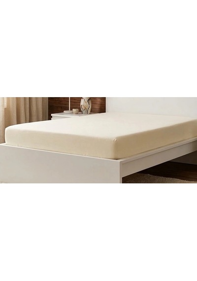 Çift Kişilik Düz Penye %100 Pamuklu Lastikli Çarşaf 180x200 Newsheet Ekru