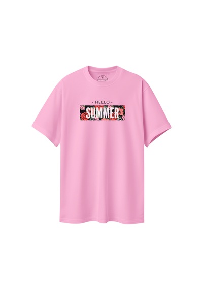 Velvoria Oversize Kadın Hello Summer Baskılı Pembe Renk T-shirt
