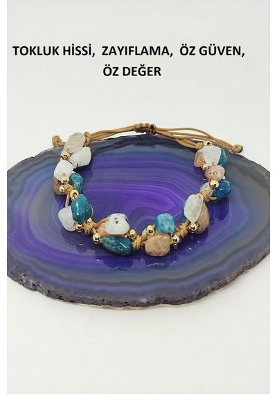 Badeaccessories Amorf Natürel Doğaltaş Bileklik Apatit,ay Taşı,güneş Çok Renkli