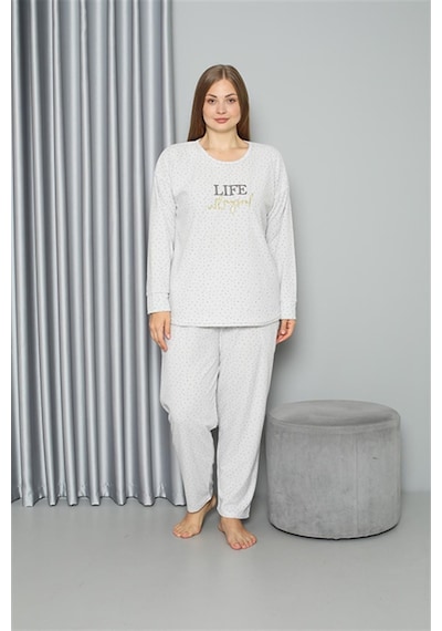 Akbeniz Welsoft Polar Kadın Büyük Beden Pijama Takımı 808050 - 3xl Ekru