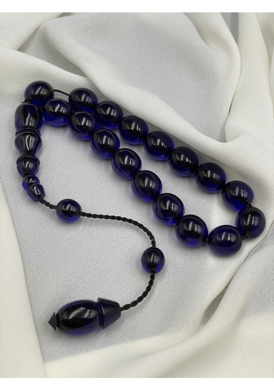 Efe Boy Arpa Kesim Lacivert Ateş Kehribar Tesbih 13x15 Mm