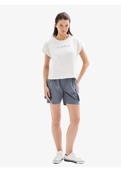 Kadın Crop T-shirt 60627 - Krem Krem