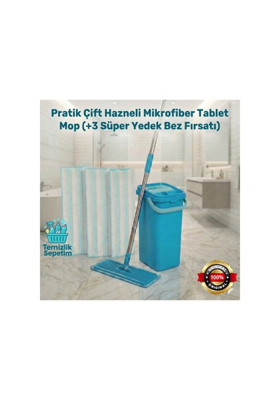 Çift Hazneli Tablet Mop Temizlik Seti +3 Yedek Mop