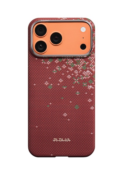 İphone 17 Pro Max Uyumlu Kılıf M-safe Şarjlı Aramid Fiber Pitaka Sakura Hours Serisi Kapak Kırmızı