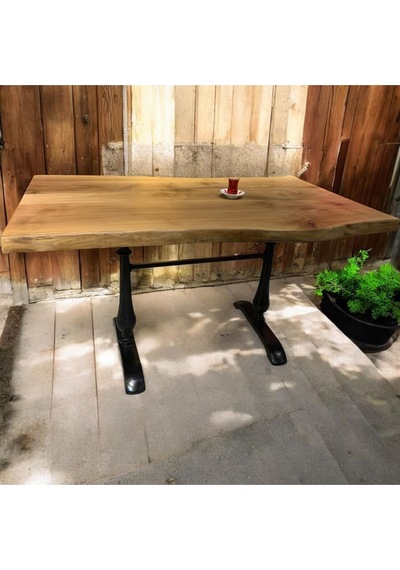 Cafe Masa Ahşap Kütük Masa Damla Ayak 160x80 Ceviz