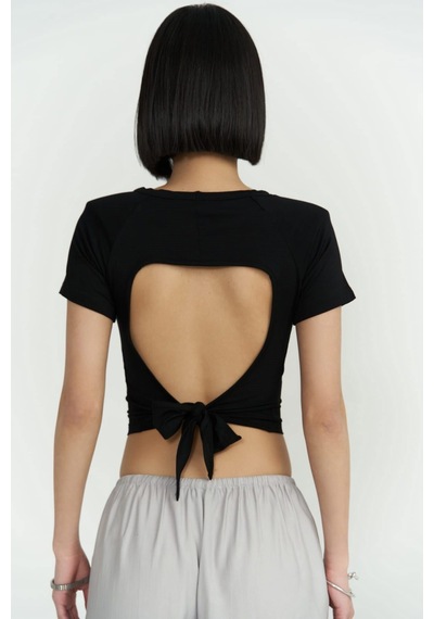 Mai Collection Mai Studios Co. Perla Vatkalı Siyah Crop Bluz Siyah