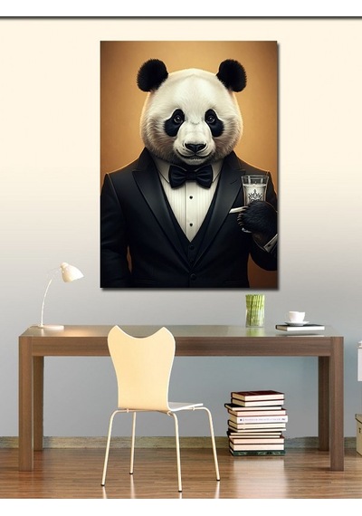 Kanvas Tablo Şık Panda Ve Rakı Kadehi 50cmx70cm