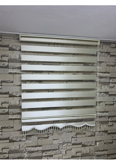 Bambu Acık Krem Renk Zebra Perde (Etek Boncuklu)