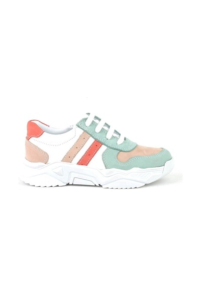 Hakiki Deri Yeşil Pembe Kız Çocuk Sneakers Ayakkabı Yeşil