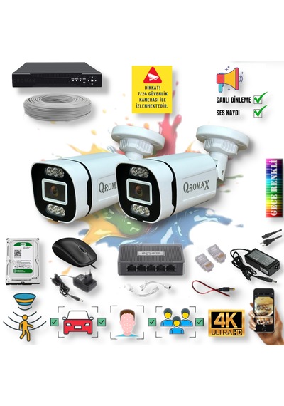 2 Kameralı Ip Set Yapay Zeka Özellikli Gece Renkli Sesli Ip 4386w