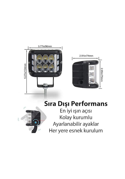 Hightech 2 Adet 12 Led Turuncu Beyaz 45w 10cm Kare Led Lamba Atv Offroad Motosiklet Sis Farı